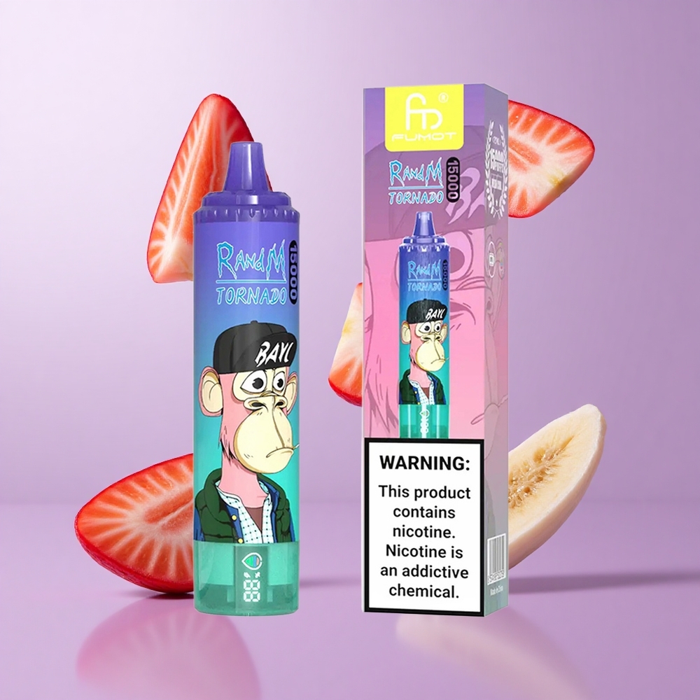 RandM Fumot Tornado 15000 Puffs Erdbeere Banane Deutschland großhandel LCD-Display 25ml Flüssigkeitskapazität