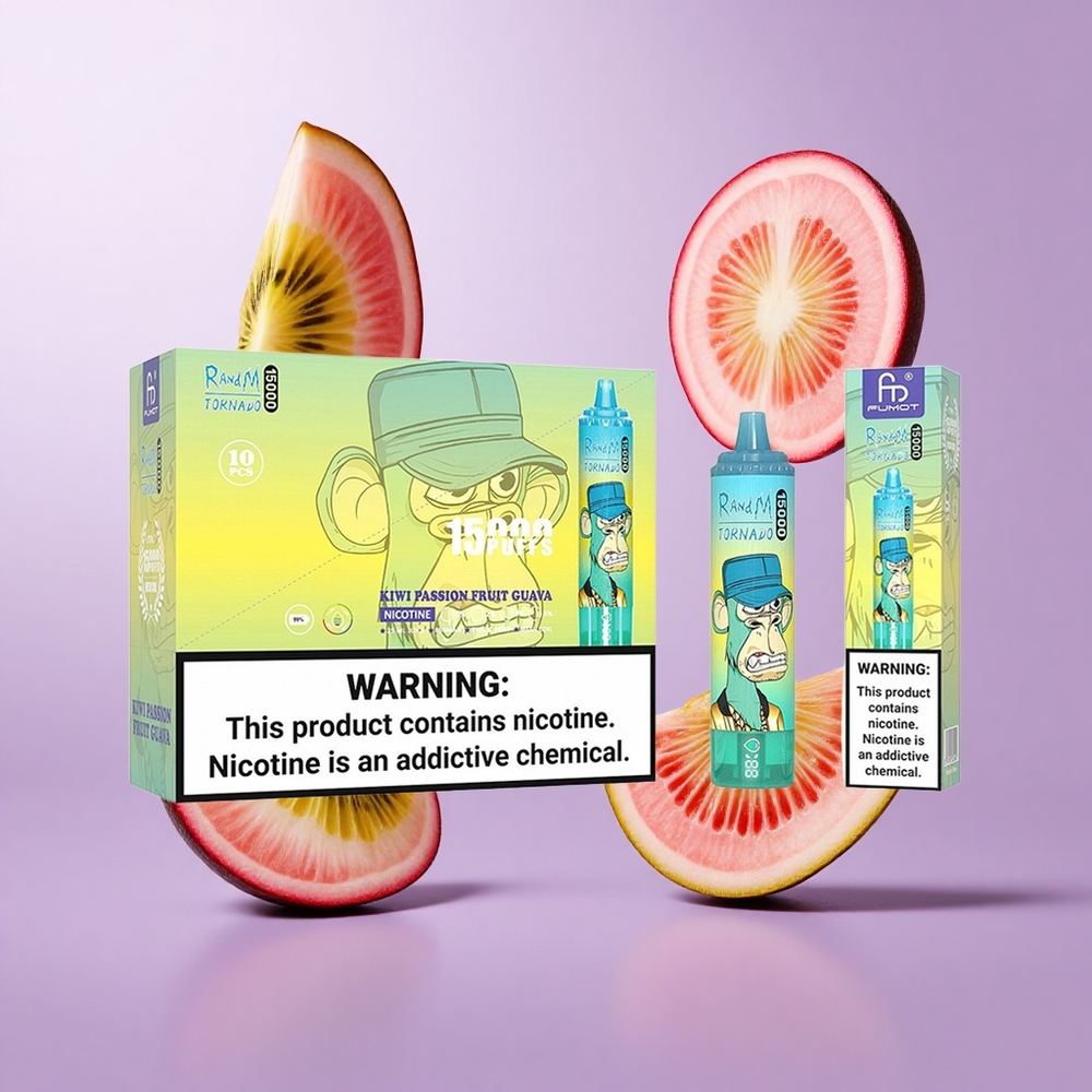 RandM Fumot Tornado 15000 Puffs Kiwi Passionsfrucht Guava Deutschland großhandel LCD Bildschirm 25ml Flüssigkeitskapazität