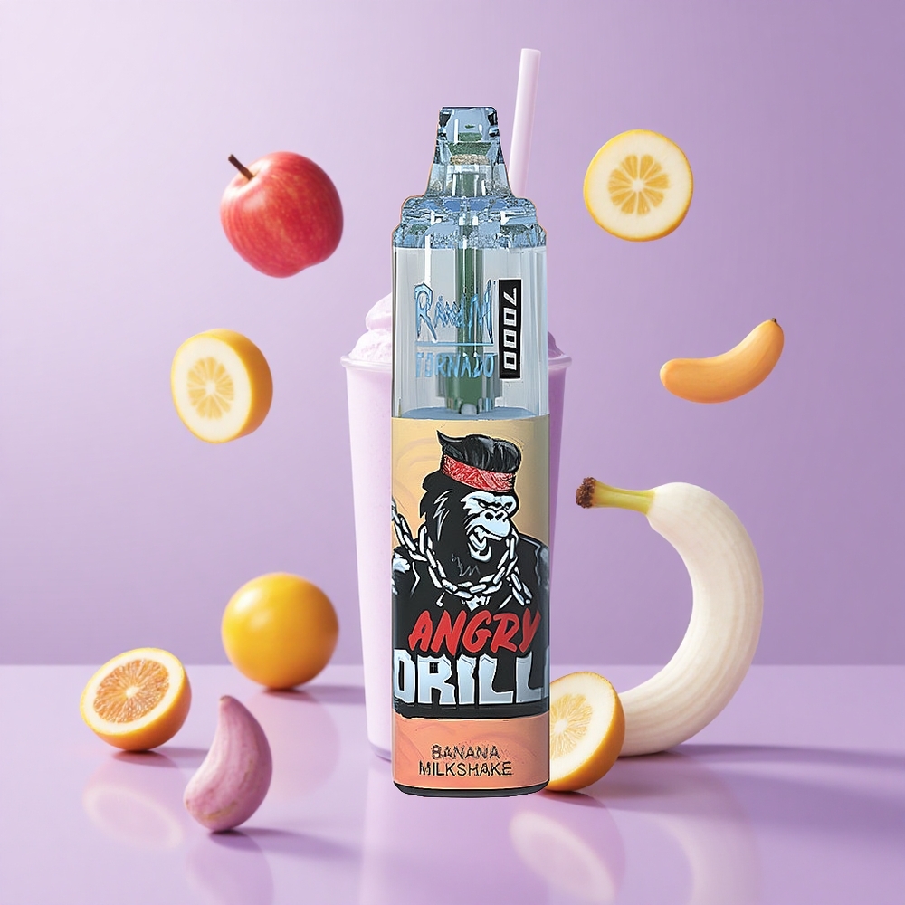 RandM Fumot Tornado 7000 Puffs Bananenmilchshake Deutschland großhandel 14 ML E-Liquid RGB-Licht 0%,2%,3%,5% Nikotin luftjustierbar