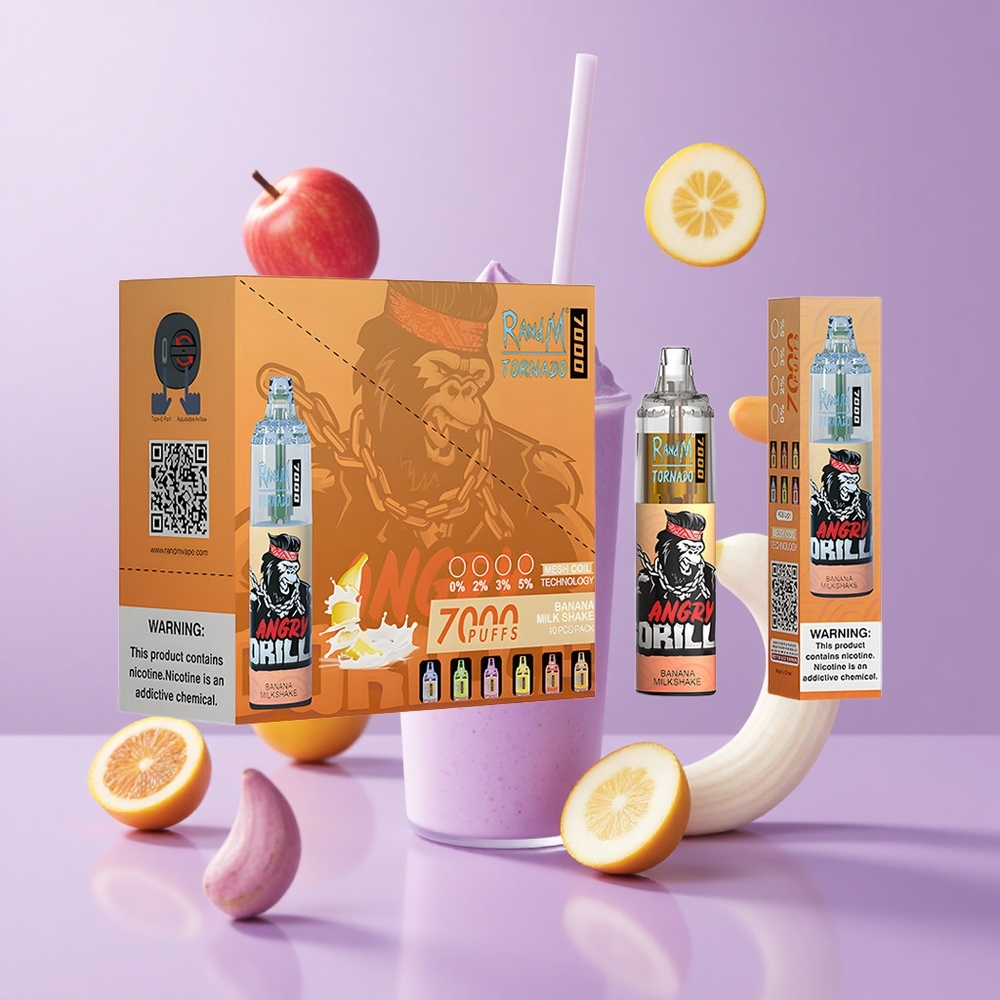 RandM Fumot Tornado 7000 Puffs Bananenmilchshake Deutschland großhandel 14 ML E-Liquid RGB-Licht 0%,2%,3%,5% Nikotin luftjustierbar