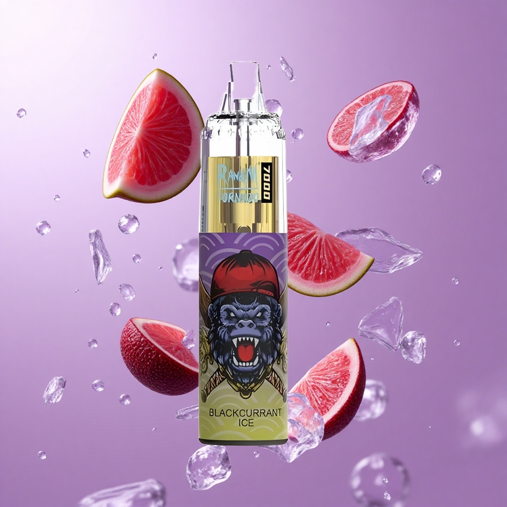 RandM Fumot Tornado 7000 Puffs Schwarzjohannisbeere Eis Deutschland großhandel 14 ML E-Liquid Mesh Coil
