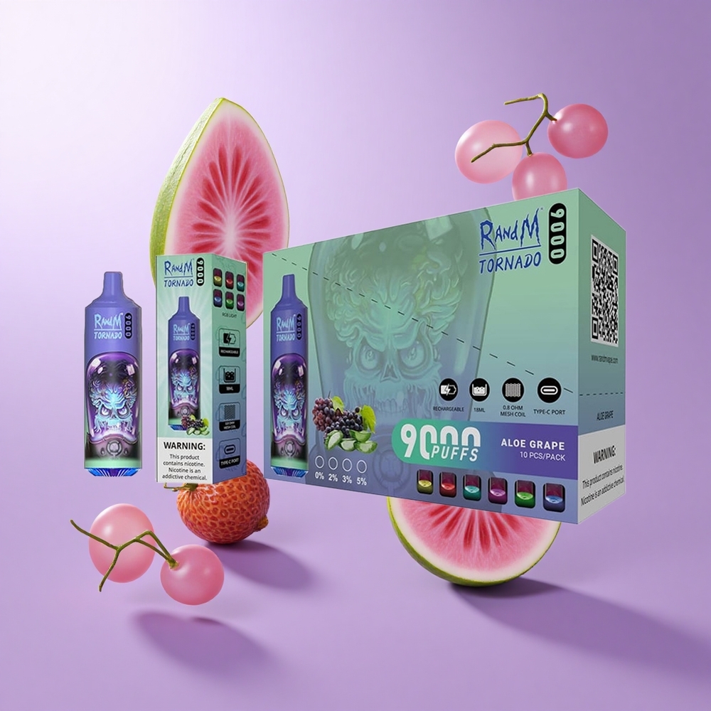 RandM Fumot Tornado 9000 Puffs Aloe Traube Deutschland großhandel 18 mL E-Liquid Kapazität