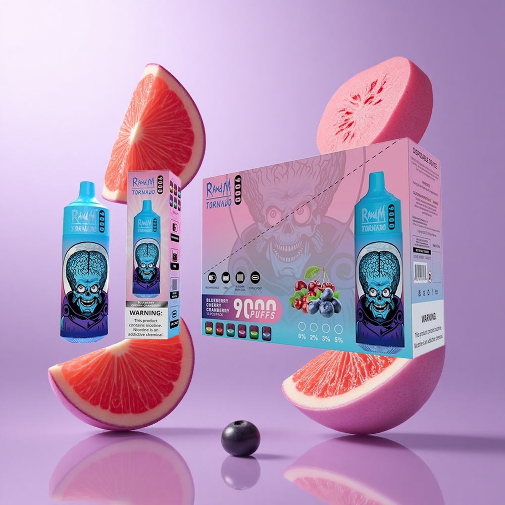 RandM Fumot Tornado 9000 Puffs Blaubeere Kirsche Preiselbeere Deutschland großhandel 18 mL E-Liquid Kapazität