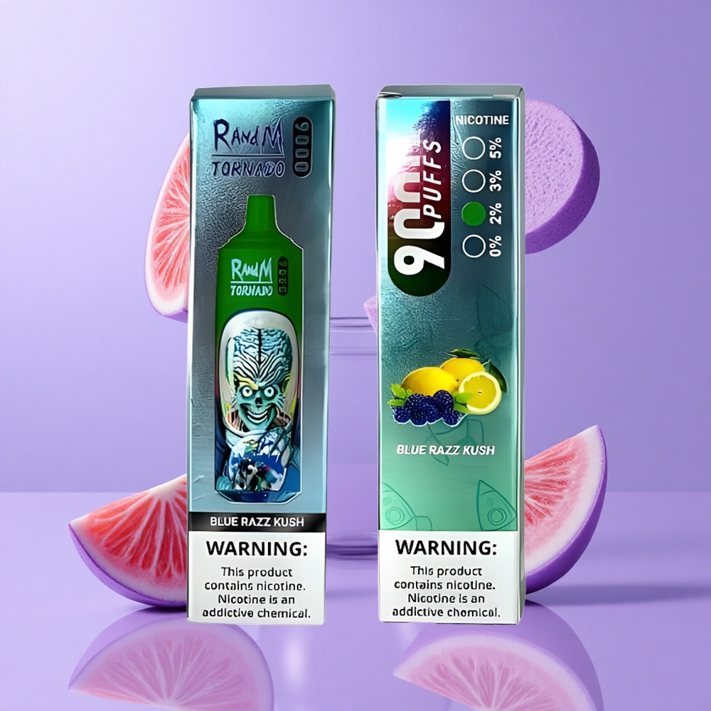 RandM Fumot Tornado 9000 Puffs Blauer Himbeer Kush Deutschland großhandel 18 mL E-Liquid Kapazität