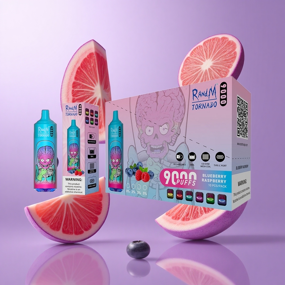RandM Fumot Tornado 9000 Puffs Einweg-Vape Heidelbeere Himbeere Deutschland großhandel 18 mL E-Liquid-Kapazität
