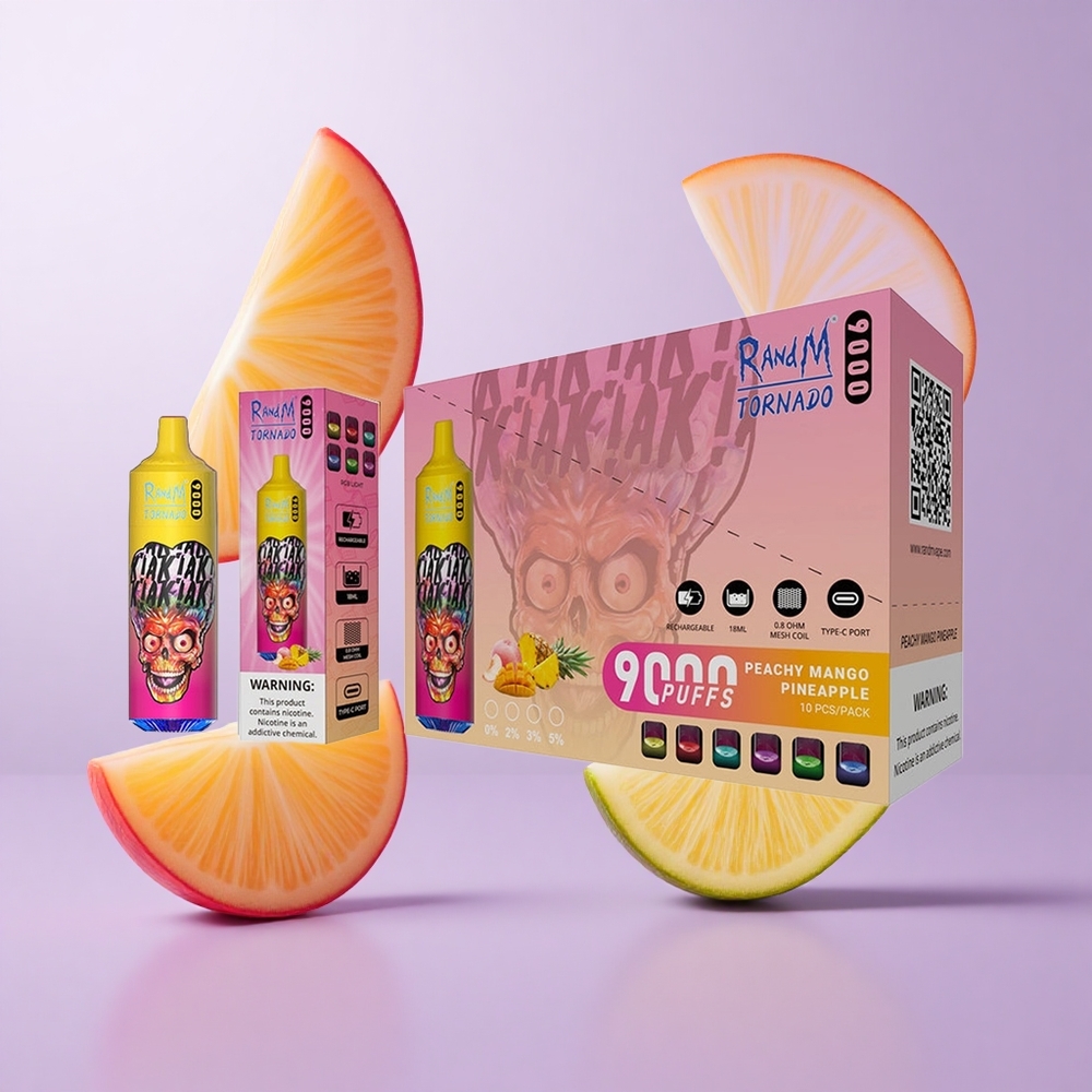 RandM Fumot Tornado 9000 Puffs Pfirsich Mango Ananas Einweg-Vape Deutschland großhandel 18 mL E-Liquid Kapazität