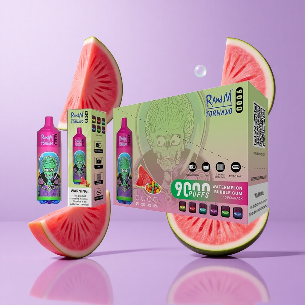 RandM Fumot Tornado 9000 Puffs Wassermelone Kaugummi Deutschland großhandel 18 mL E-Liquid Kapazität