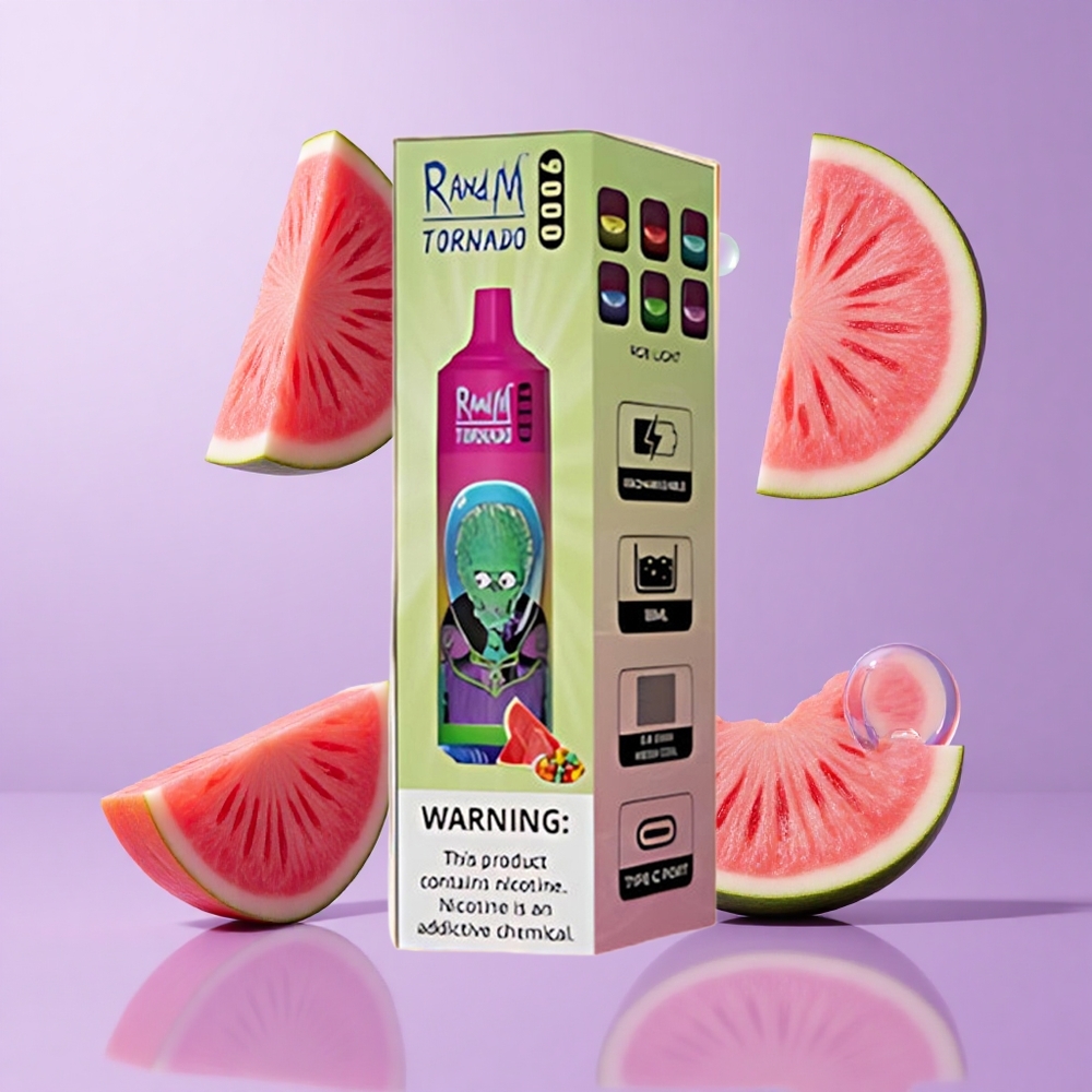 RandM Fumot Tornado 9000 Puffs Wassermelone Kaugummi Deutschland großhandel 18 mL E-Liquid Kapazität