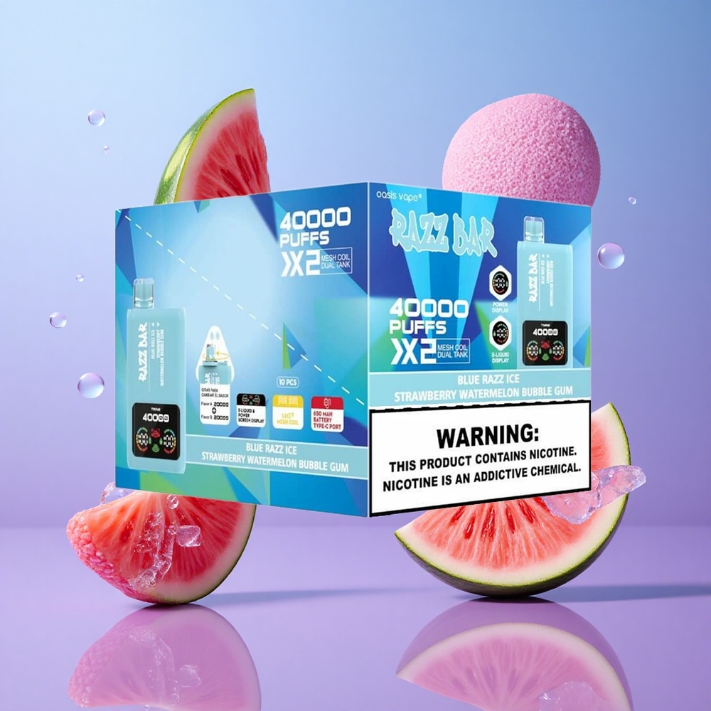 Razz Bar 40000 Puffs Blauer Himbeereis-Erdbeer Wassermelone Bubble Gum Deutschland großhandel 1,0 Ohm 2 Mesh Coil