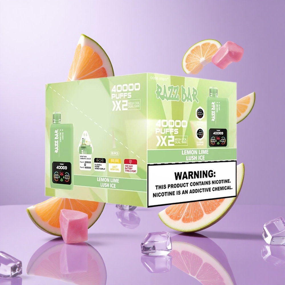 Razz Bar 40000 Puffs Zitrone Limette_Lush Eis Deutschland großhandel 1,0Ohm 2 Mesh Coil