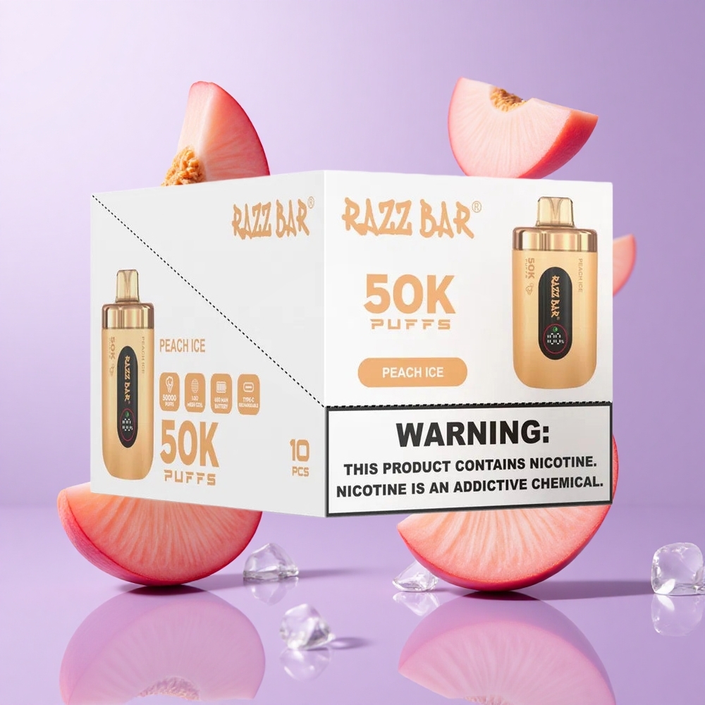 Razz Bar 50K Puffs Wegwerf-Vape Pfirsich Eis Deutschland großhandel 1,0 Ohm Mesh Coil